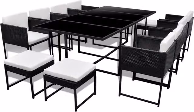 Set di mobili da giardino 13 pz con cuscini in polyrattan nero 02_0015790