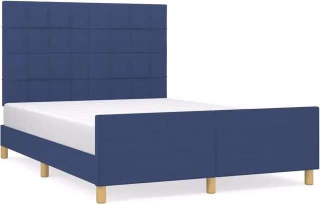Letto matrimoniale | Letto per adulti | Giroletto senza Materasso Blu 140x190 cm in Tessuto
