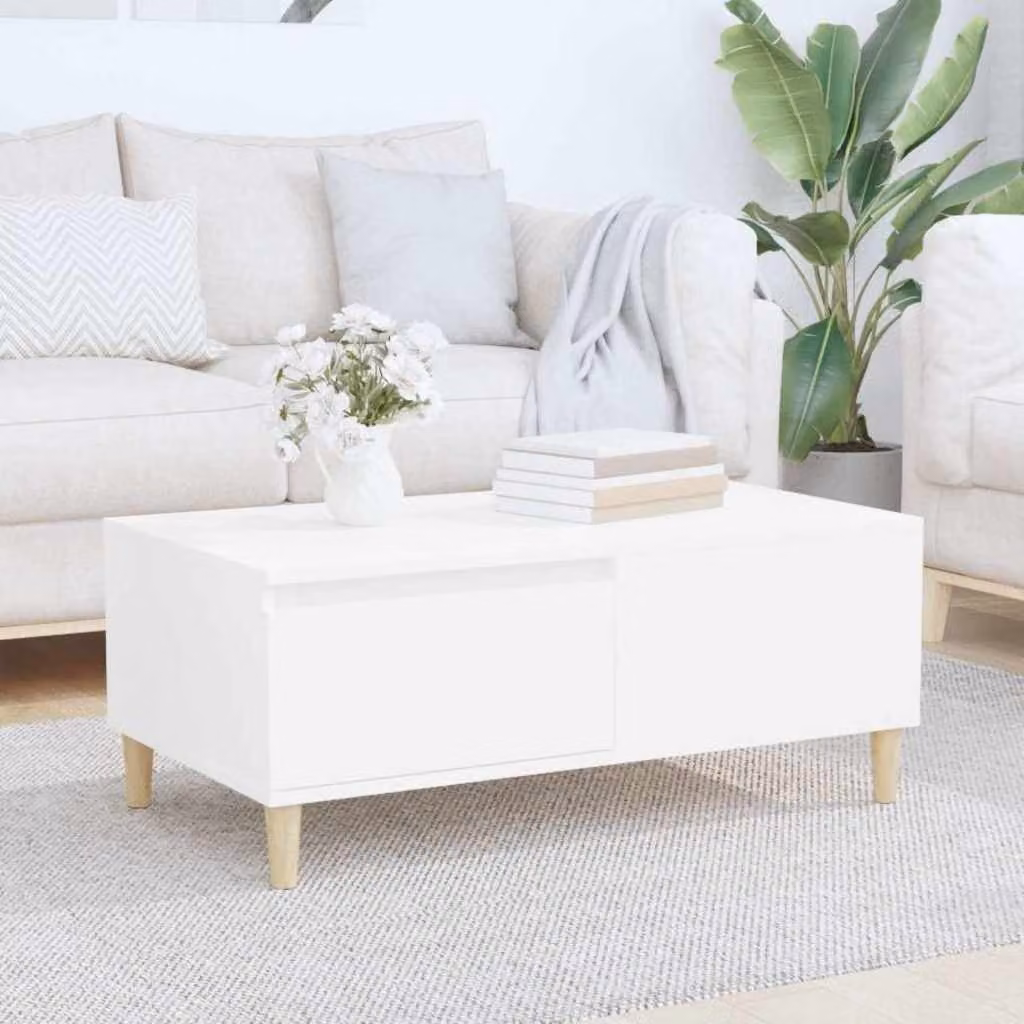 vidaXL Tavolino da Salotto Bianco in Legno e MDF, Stile Scandinavo, L 90 cm x P 50 cm x H 36,5 cm