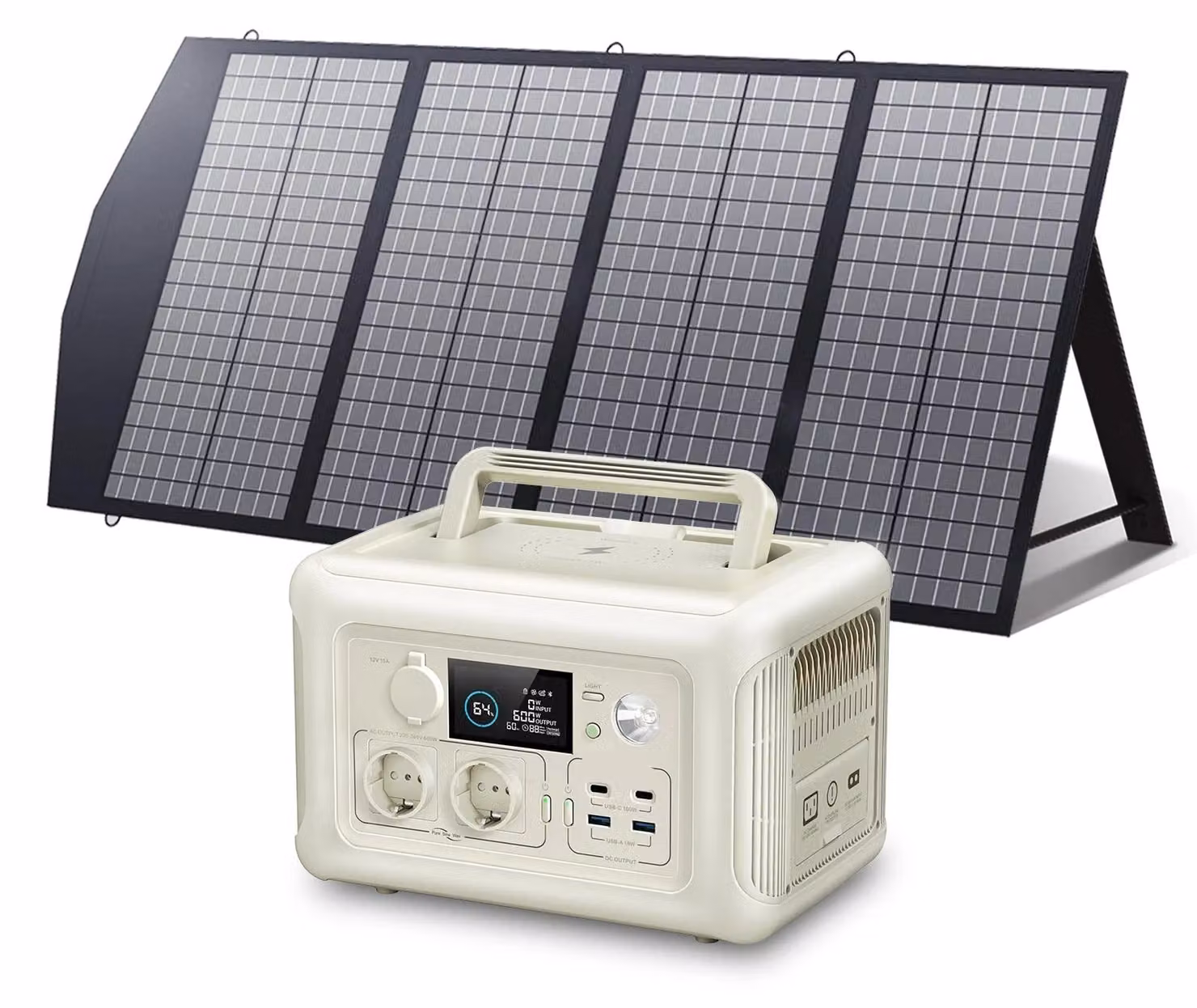 Centralina portatile – Power bank – Generatore di corrente – Generatore – Potenza di 600W – con pannello solare da 140W