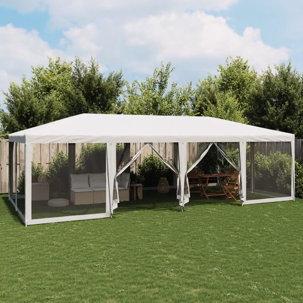vidaXL Tenda per Feste con 12 Pareti Laterali in Rete Bianco L: 8 m, P: 4 m