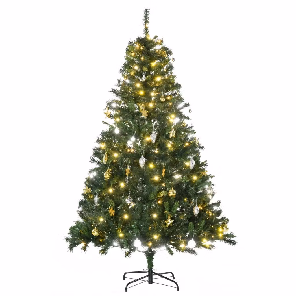 Albero di Natale artificiale verde con 200 LED bianco caldo, 745 rami in PVC e base in metallo, Altezza: 180 cm – 2