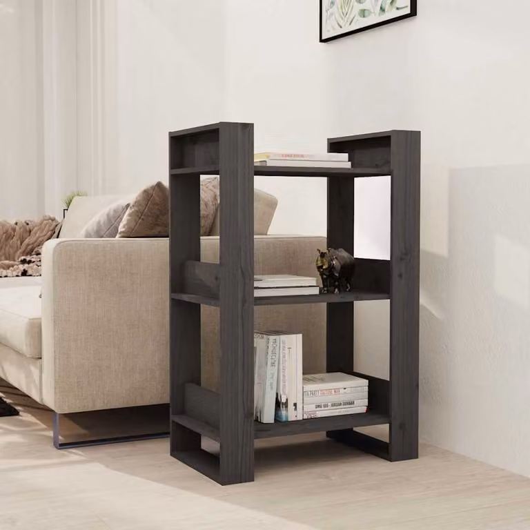 Libreria/Divisorio vidaXL in Legno Massello di Pino Grigio, Stile Rustico, L 60 cm x P 35 cm x H 91 cm