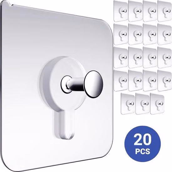 Ganci autoadesivi - Chiodi autoadesivi - 20 pezzi, 5,5 kg - Chiodi adesivi - Ganci adesivi - Sistema di sospensione autoadesivo - Viti adesive - Ganci per cornici - 60×60 mm - Plastica - Autoadesivi