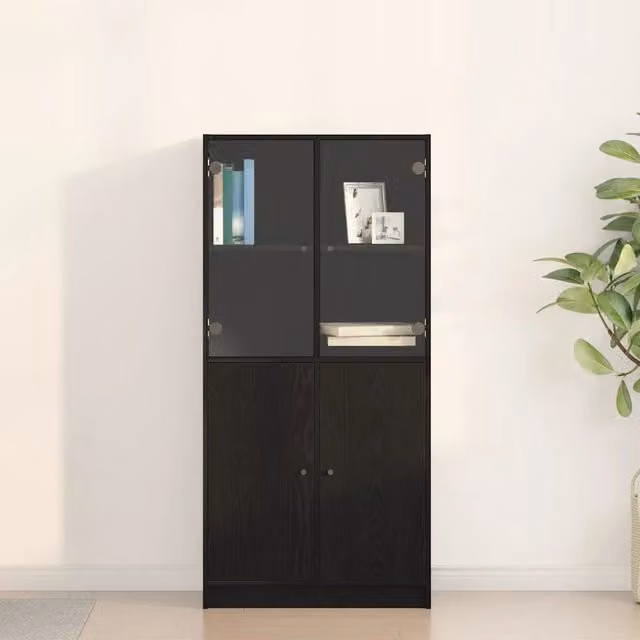 Credenza moderna vidaXL in legno MDF nero per soggiorno e sala da pranzo L: 68 cm, P: 37 cm, H: 142 cm