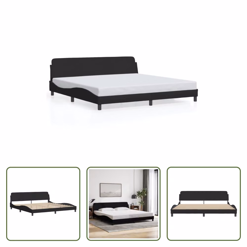 The Living Store Struttura letto con testiera nera 200x200 cm in tessuto