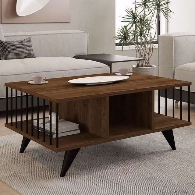 Tavolino da salotto moderno DMORA rettangolare in legno marrone e nero L: 90 cm, P: 60 cm, H: 40 cm
