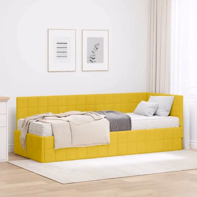 Struttura Letto Angolare con Materasso 2 pz-Giroletto con materasso Giallo Velluto 975104