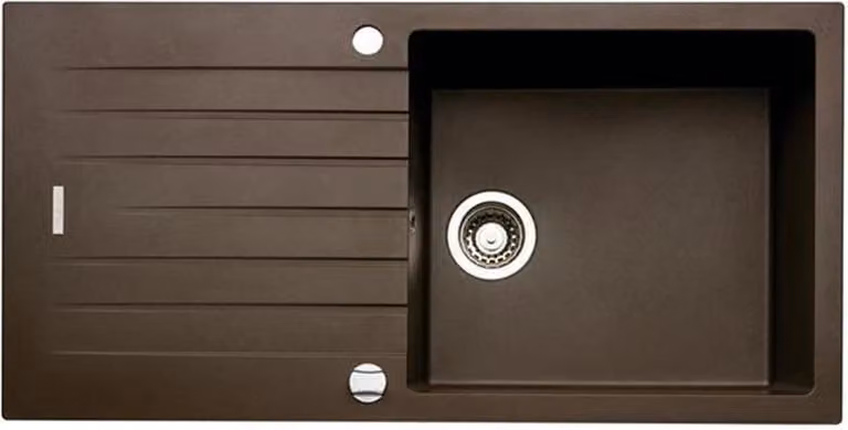 Lavello NABER ANGOLA 100L in ESPRESSO con miscelatore girevole cromato / Lavello da appoggio / Monovasca / Larghezza mobile 60 cm