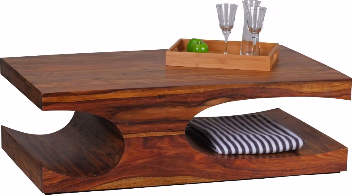 Wohnling Tavolino in legno massiccio di Sheesham con vani portaoggetti 118 x 70 cm WL1.521