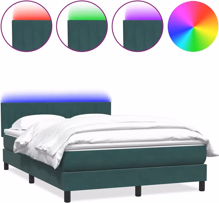 Letto a Molle con Materasso e LED Verde Scuro 160x220 cm Velluto