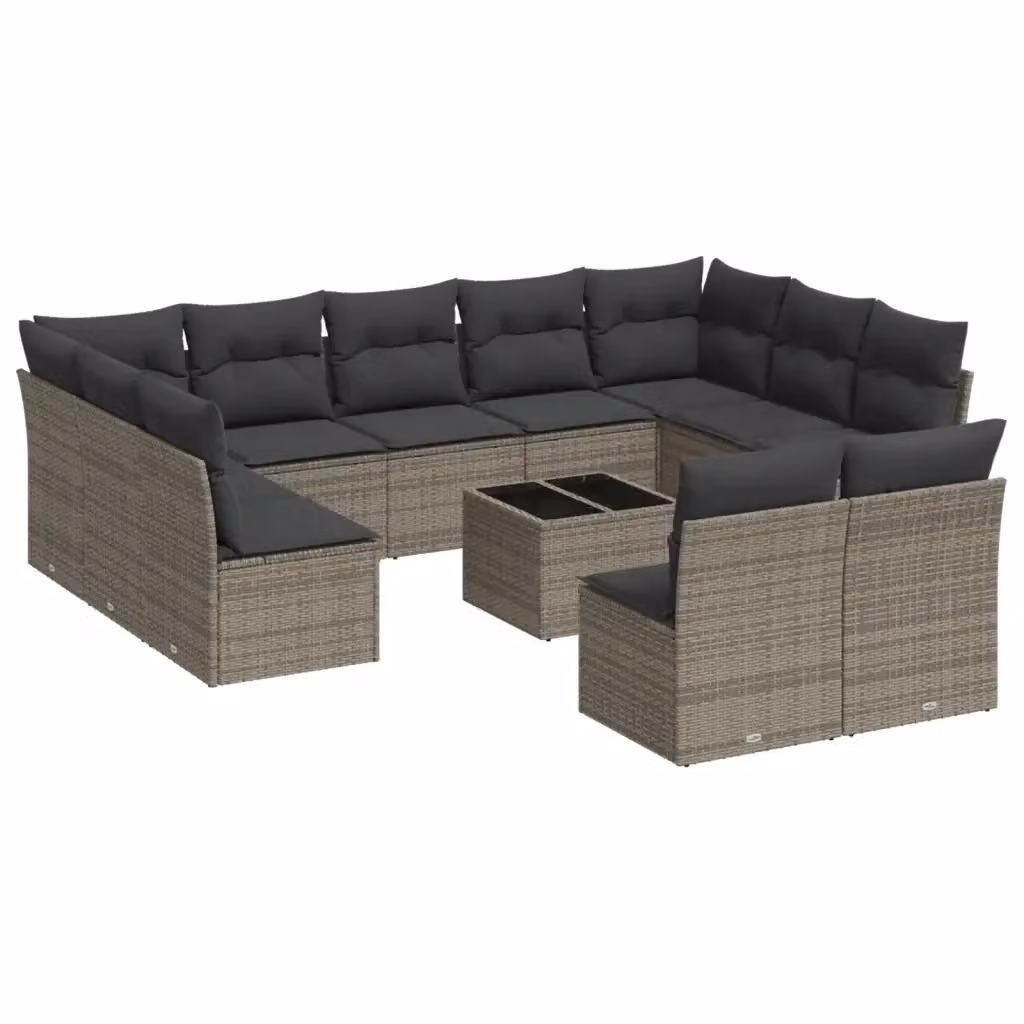vidaXL Set Divani da Giardino 12 pz in Polyrattan Grigio con Cuscini e Tavolino da Esterno – 2