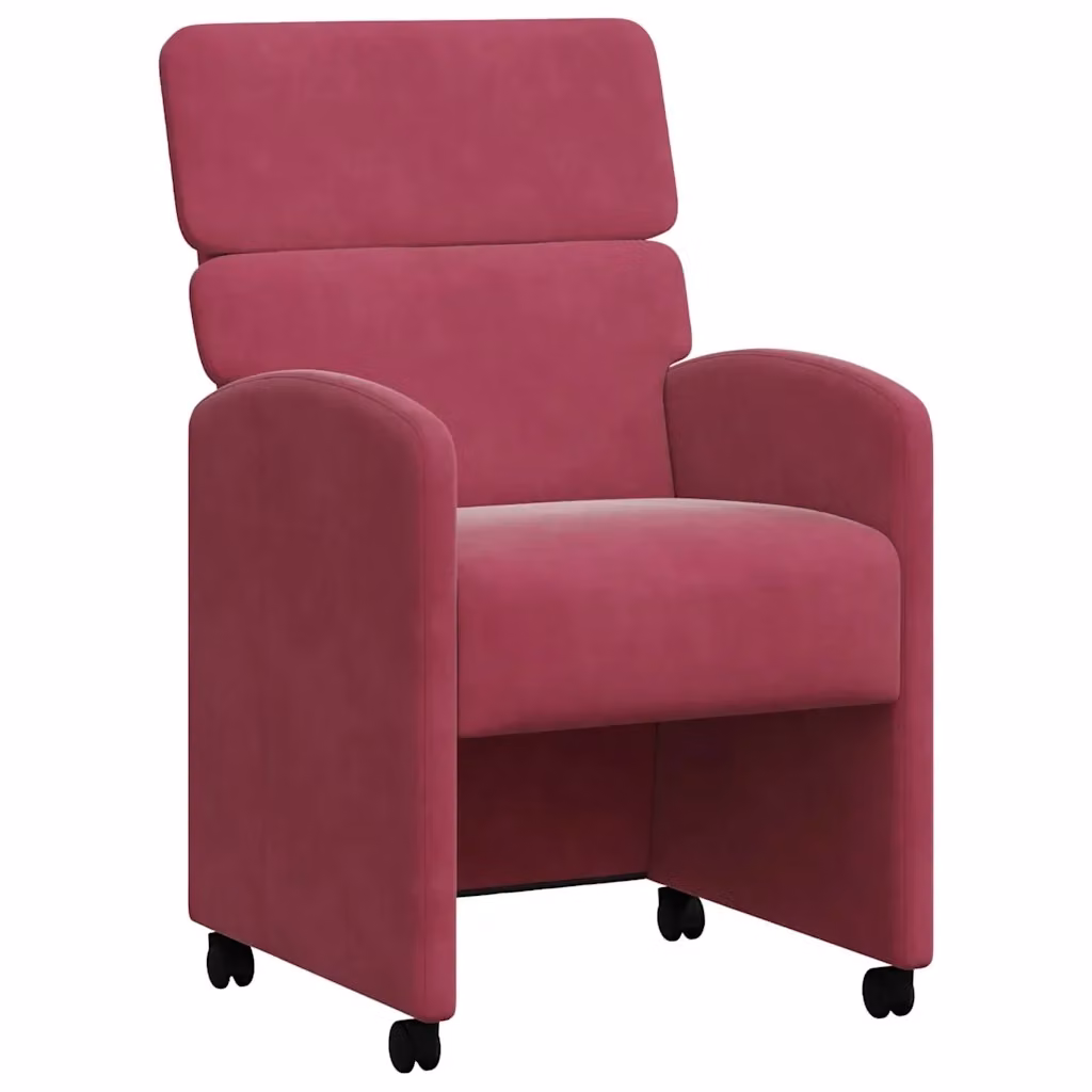 Set di 2 sedie da pranzo vidaXL in velluto rosso vino con ruote e braccioli, L: 58 cm, P: 65 cm, H: 98 cm – 2