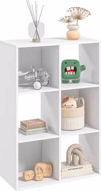 Libreria Moderna HOMCOM Bianca con 6 Scomparti in Legno per Casa e Ufficio L: 91.5 cm, P: 29.5 cm, H: 61.5 cm