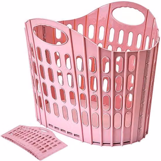 Lavabo pieghevole in plastica con maniglia, lavabo, lavabo impermeabile e contenitore per giocattoli (rosa)