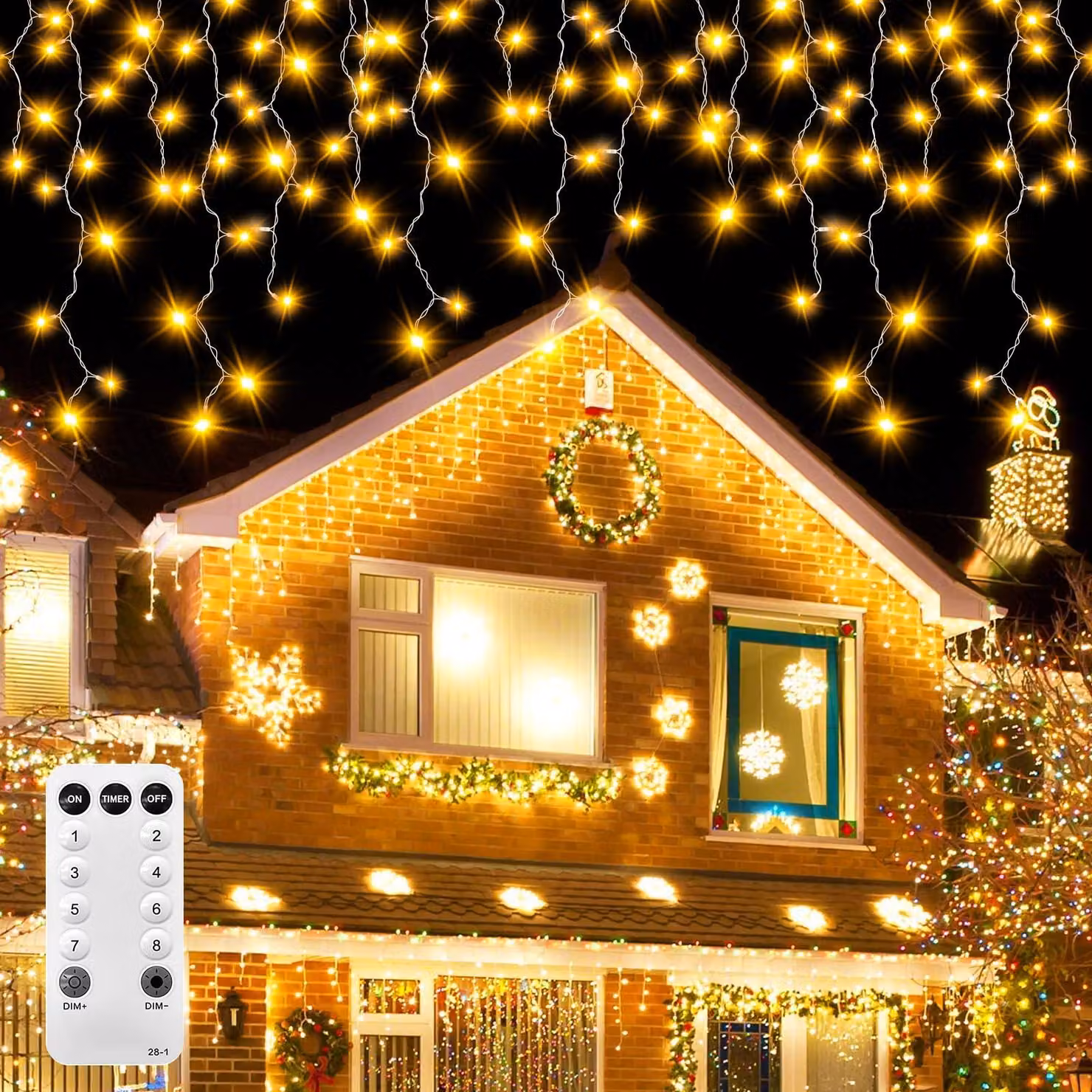 Catena luminosa da 10 metri, con 400 LED, luce bianco caldo, grado di protezione IP44, con telecomando e timer