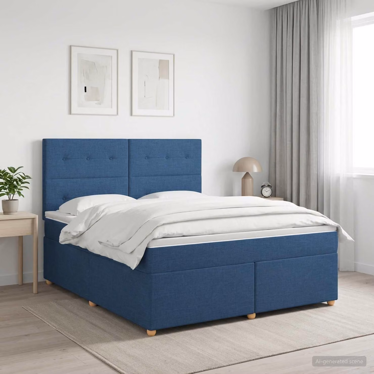 Maison Exclusive - Letto boxspring con materasso e testiera blu 140 x 190 cm in tessuto