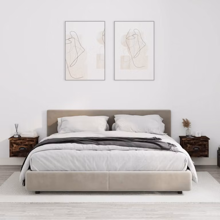 Set di 2 comodini da parete moderni vidaXL in legno Rovere Fumo L: 41,5 cm, P: 36 cm, H: 28 cm