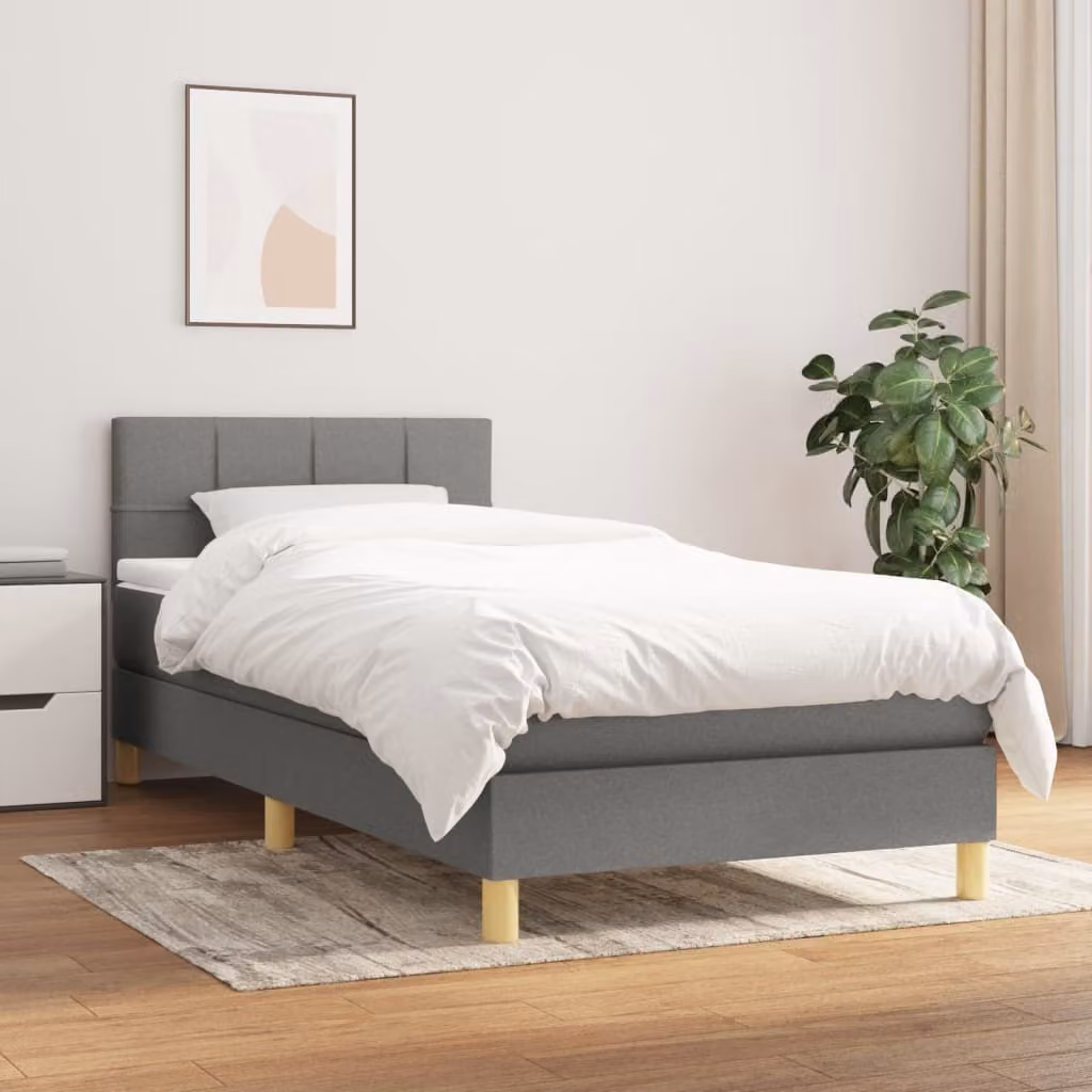 The Living Store Letto a molle con materasso grigio scuro 100x200 cm in tessuto