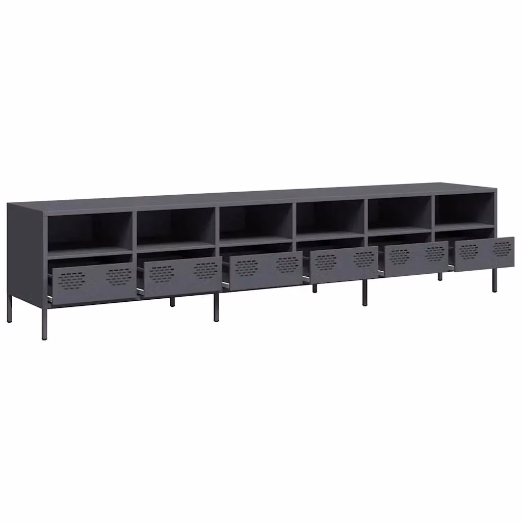Mobile porta TV moderno in acciaio laminato a freddo con vano contenitore colore antracite L 202 cm, P 39 cm, H 43,5 cm – 2