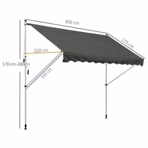 Gazebo da giardino autoportante OKWISH in poliestere grigio con manovella regolabile in altezza L: 300 cm, P: 150 cm – 2