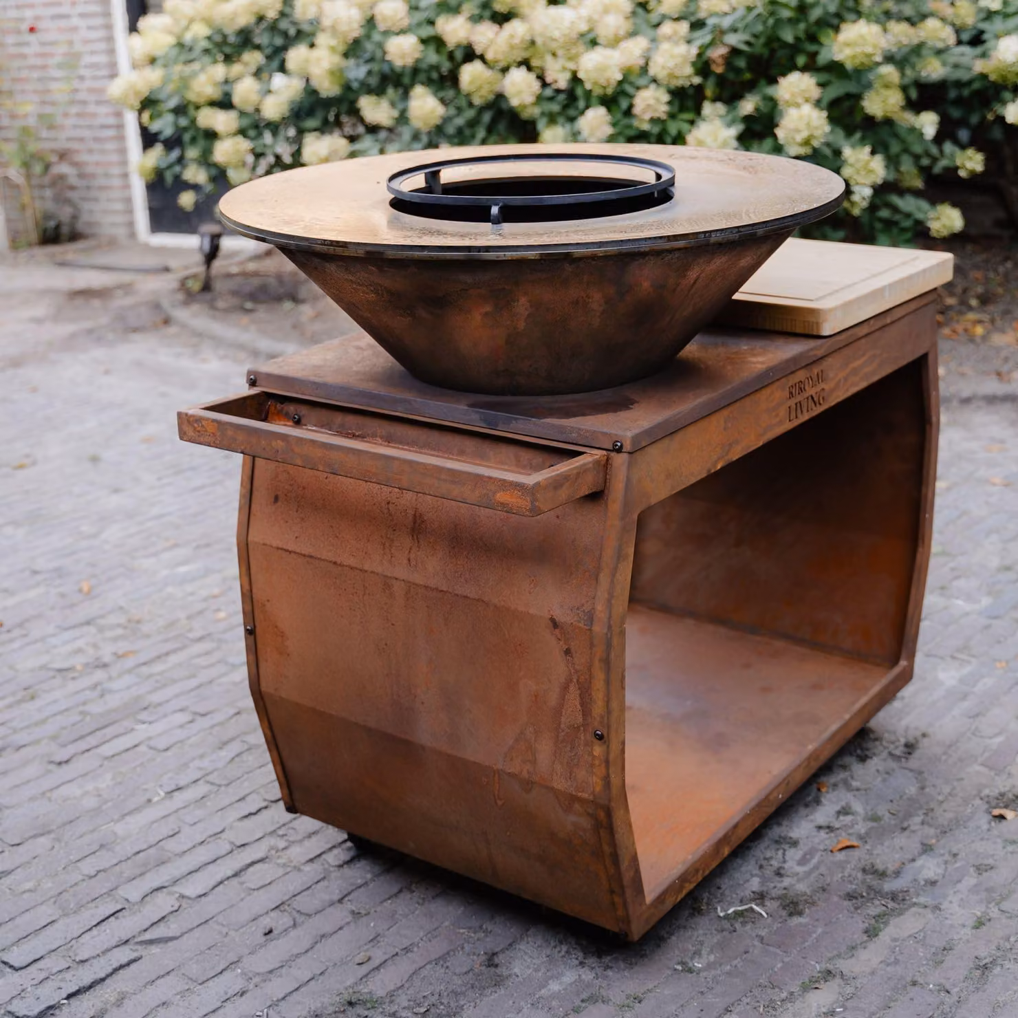 Focolare da esterno con piastra grill - Diametro 80 cm - Acciaio Corten