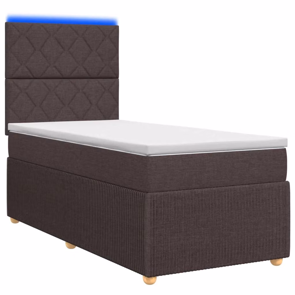 Letto Box Spring vidaXL con Materasso Ibrido e Illuminazione LED, Colore Marrone e Bianco, L/P: 190 x 90 cm – 2
