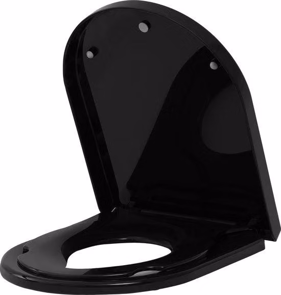 Coperchio per WC - A forma di O - Coperchio per WC - Con riduzione - Nero - Chiusura ammortizzata