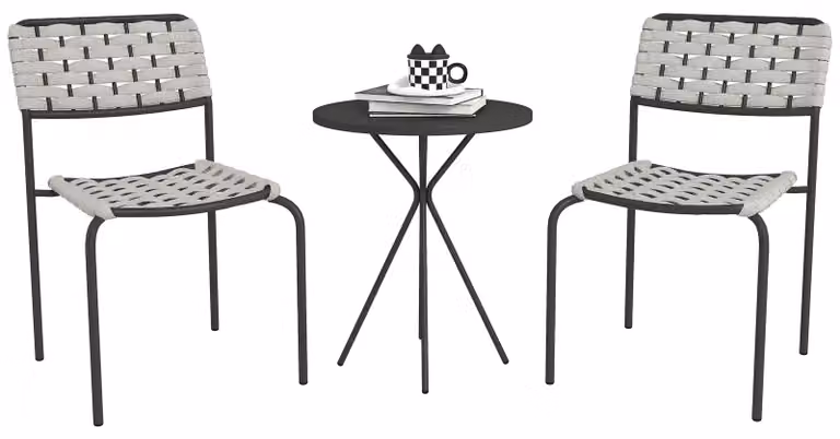 Set di mobili da giardino in polyrattan, set da balcone per 2 persone, 3 pezzi (2 sedie e tavolo), grigio