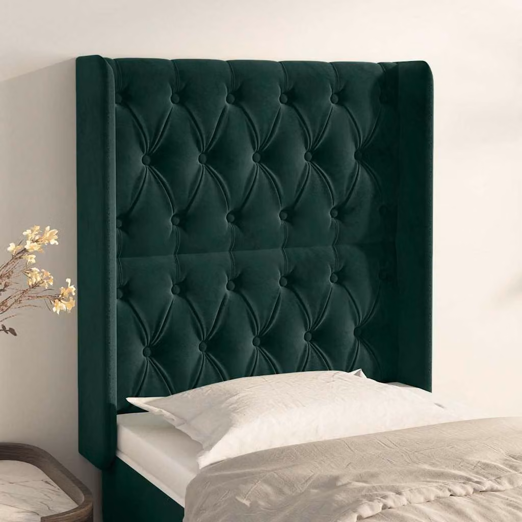 Testiera per letto con pannello imbottito vidaXL in velluto verde, L: 83 cm, P: 16 cm, H: 118-128 cm