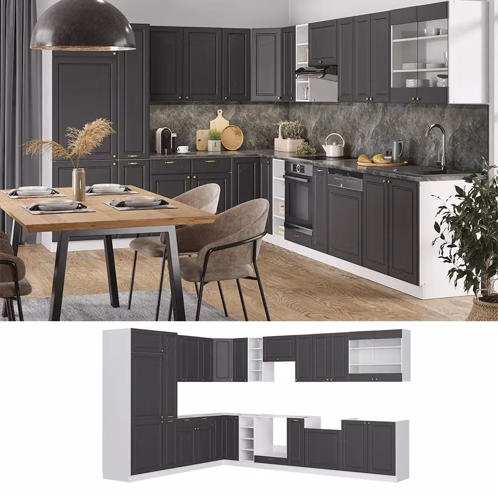 Cucina angolare moderna Vicco Fame-Line Antracite, Oro e Bianco con dettagli in Rovere – 2