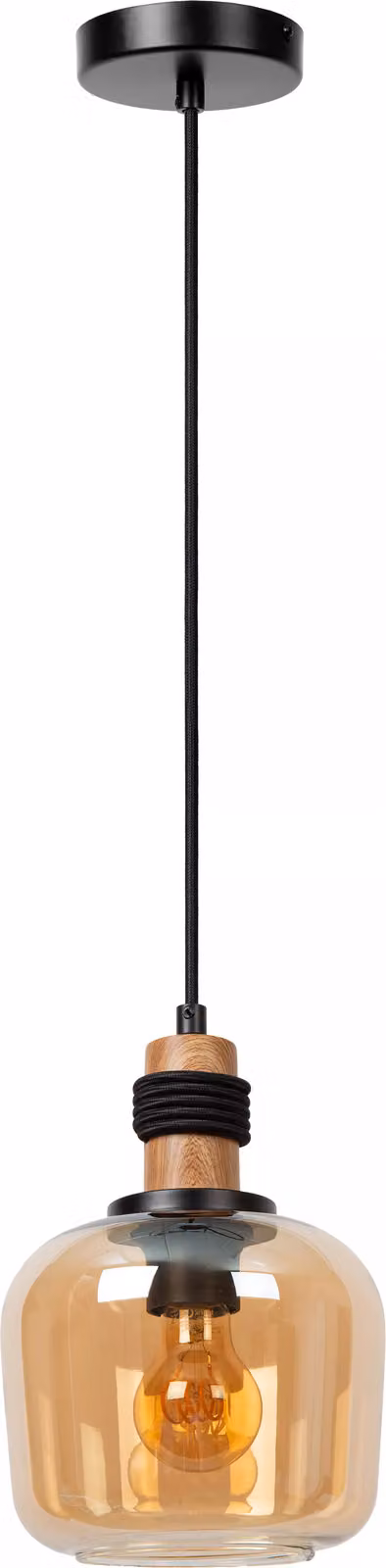 Lampada a sospensione paralumi in vetro con finitura in legno nero Ø18cm ILONA 1xE27 40W Lucide