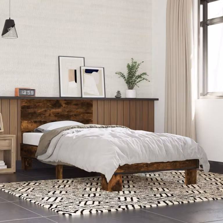 vidaXL Giroletto in Rovere Fumo e Metallo con Doghe Fisse, L/P/H: 203 x 100 x 81 cm