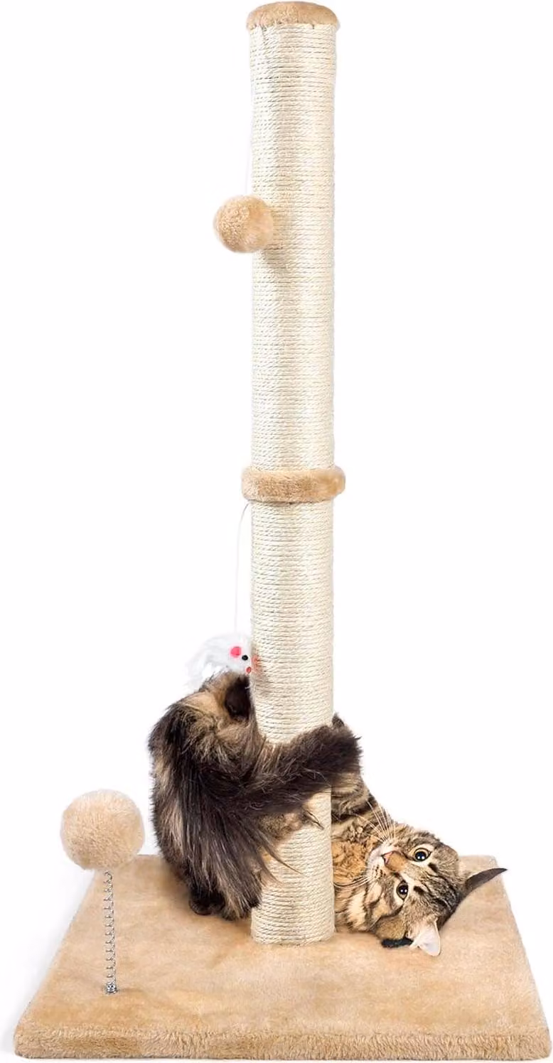 tiragraffi 3 in 1 per gatti con peluche - Tiragraffi in sisal di per gatti di tutte le età - Base stabile rinforzata - Taupe 40 x 70 cm