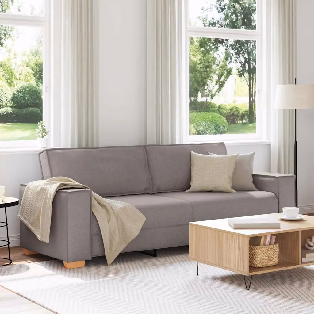 Divano a 3 posti moderno vidaXL in tessuto beige e grigio con cuscini inclusi L: 220 cm, P: 84 cm, H: 78 cm