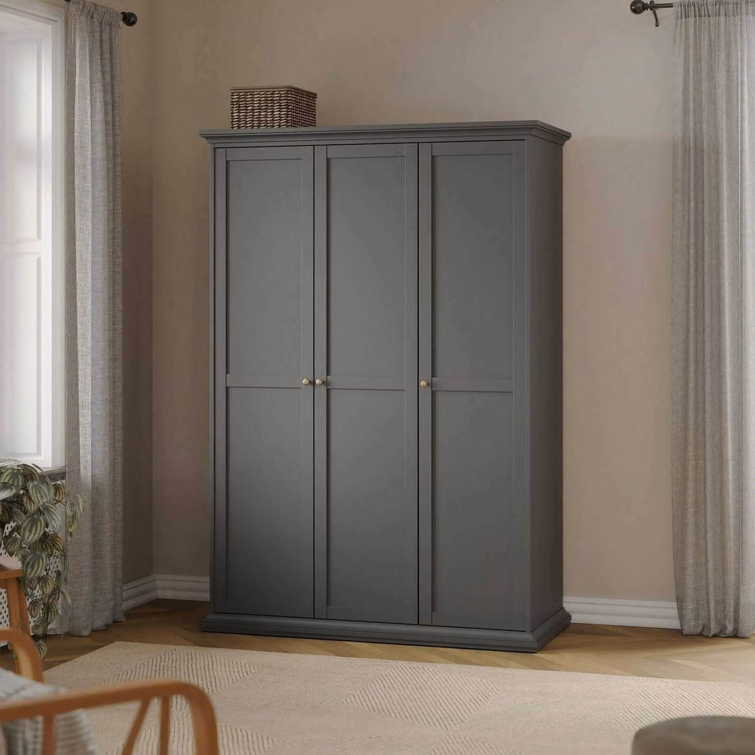 Dmora Guardaroba 3 Ante Dolor 60.5x138.8 cm Grigio, Appendiabiti 3 Ante