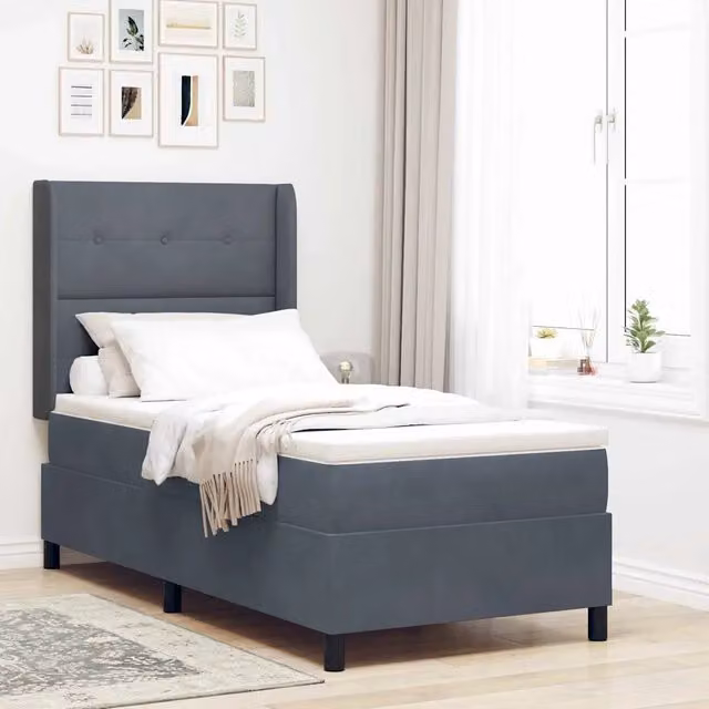Letto a molle con strisce LED vidaXL in velluto grigio, L/P/H: 90 x 200 x 128 cm