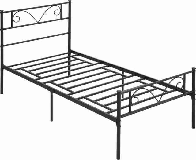 Letto singolo in metallo XYLO con testiera a farfalla nero L/P/H: 90 x 190 cm