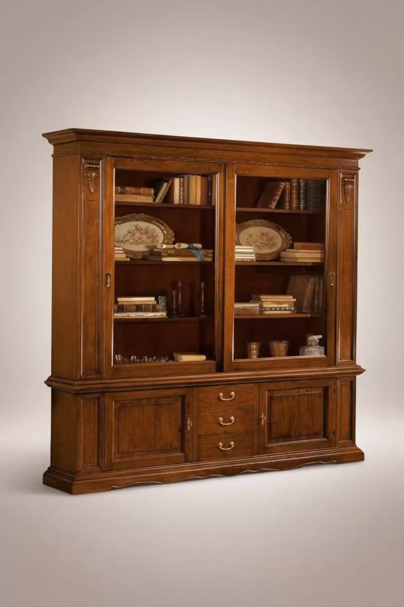 Libreria cristalliera con ante scorrevoli in legno color noce Mobili 2G L/P/H: 212 x 45 x 220 cm – 4