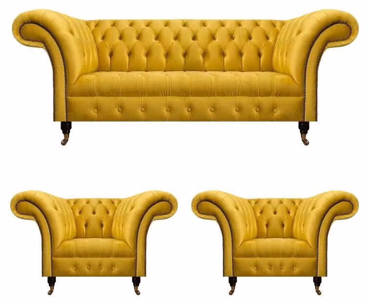 Edle Gelbe Chesterfield Sofagarnitur Designer Sitzmöbel Modernes Sitzset