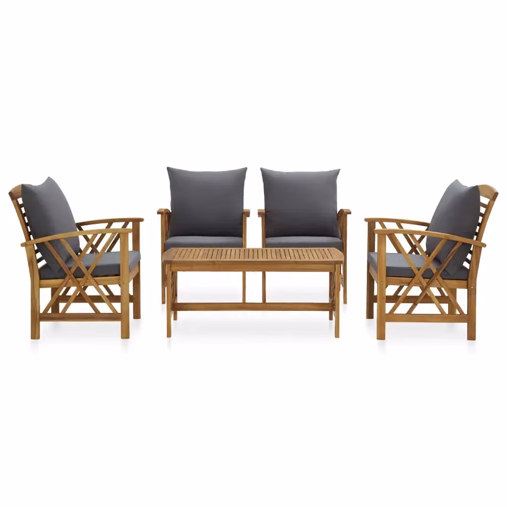 Set da giardino vidaXL in legno di acacia con 5 pezzi e cuscini grigi – 2