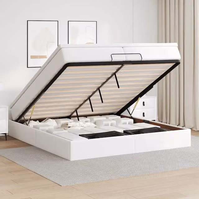 Letto con contenitore a sollevamento vidaXL in similpelle bianco 200 x 200 cm