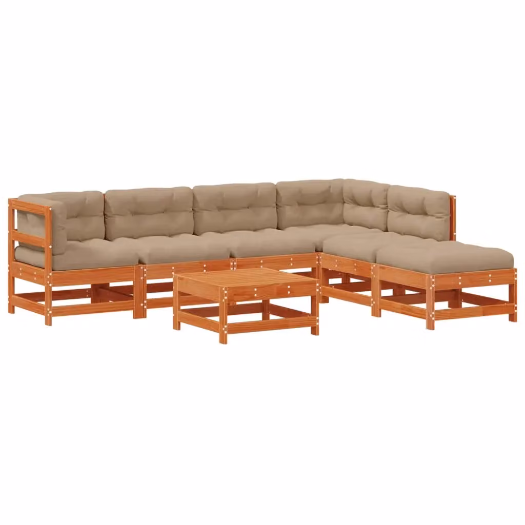 Set Lounge da Giardino a L vidaXL in Legno di Pino Trattato Marrone con 7 Pezzi e Cuscini Inclusi – 2