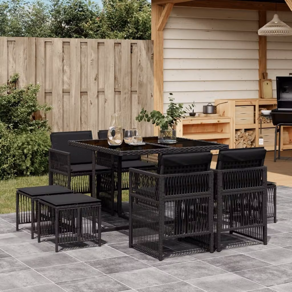Maison Exclusive - Set da Pranzo da Giardino 9 pz con Cuscini Nero in Polyrattan