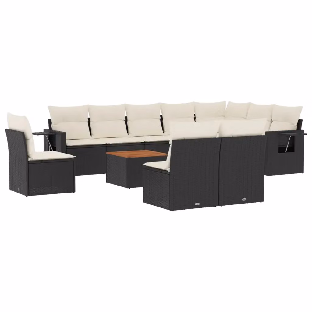 vidaXL Set Divani da Giardino 11 pz in Polyrattan Nero con Cuscini e Tavolino da Esterno – 2