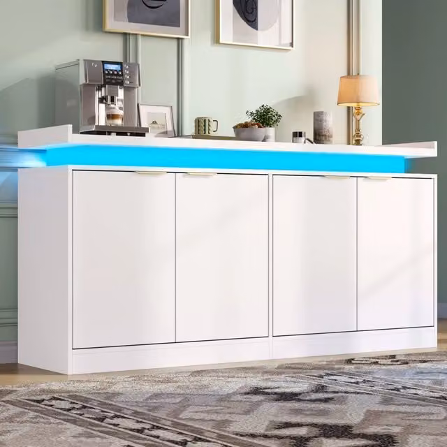 Credenza moderna con LED RGB; 160 x 39 x 83 cm; in MDF bianco