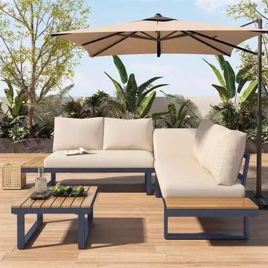 Panchina da giardino in teak a 4 posti, zincata