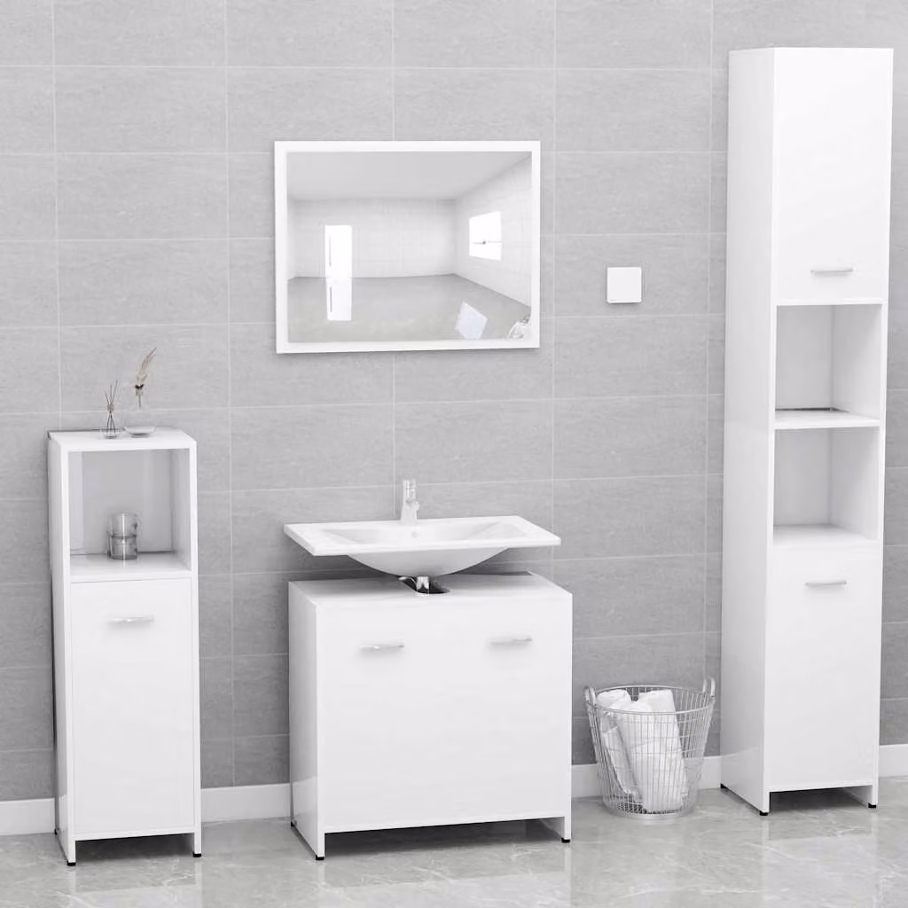 Set Mobili da Bagno Moderni vidaXL in Legno Bianco con Armadietto a Specchio e Mobile Lavabo