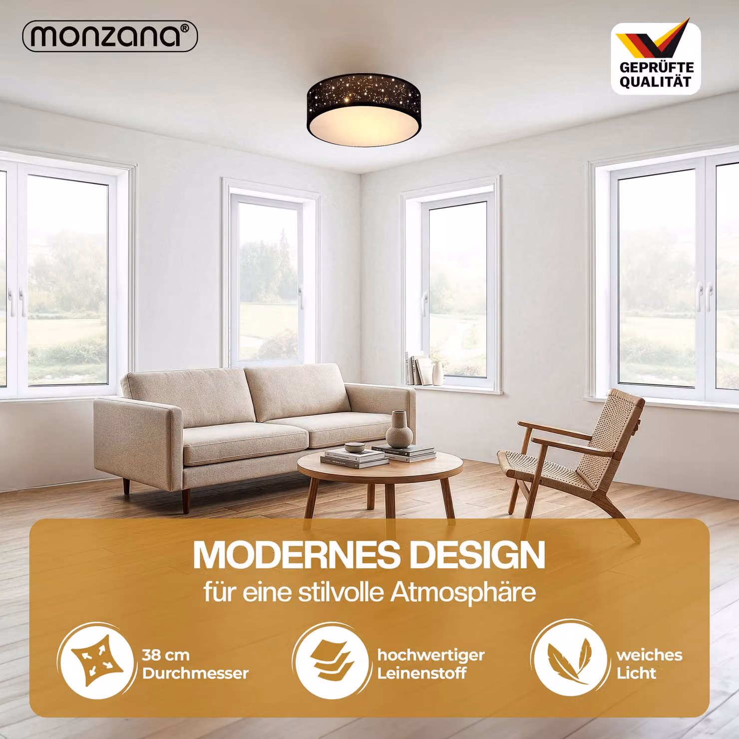 Lampadario da soffitto moderno MONZANA in tessuto nero Ø 38 cm – 2