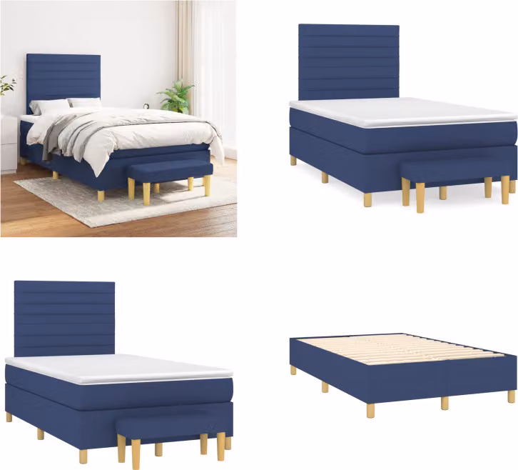vidaXL Letto a molle con materasso in tessuto blu 120x200 cm - Letto a molle - Boxspringbetten - Bett - Schlafzimmermöbel